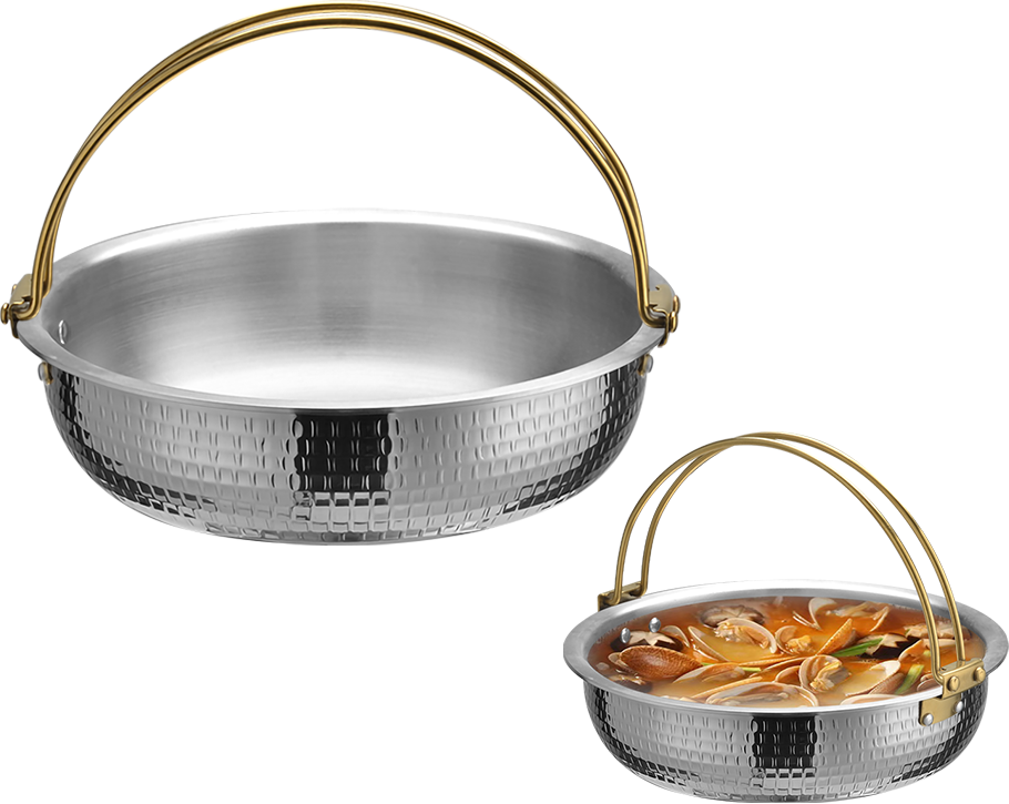 YT004 martelé Double poignée en acier inoxydable une personne Sukiyaki Pot, pour la cuisine à domicile Restaurant Camping