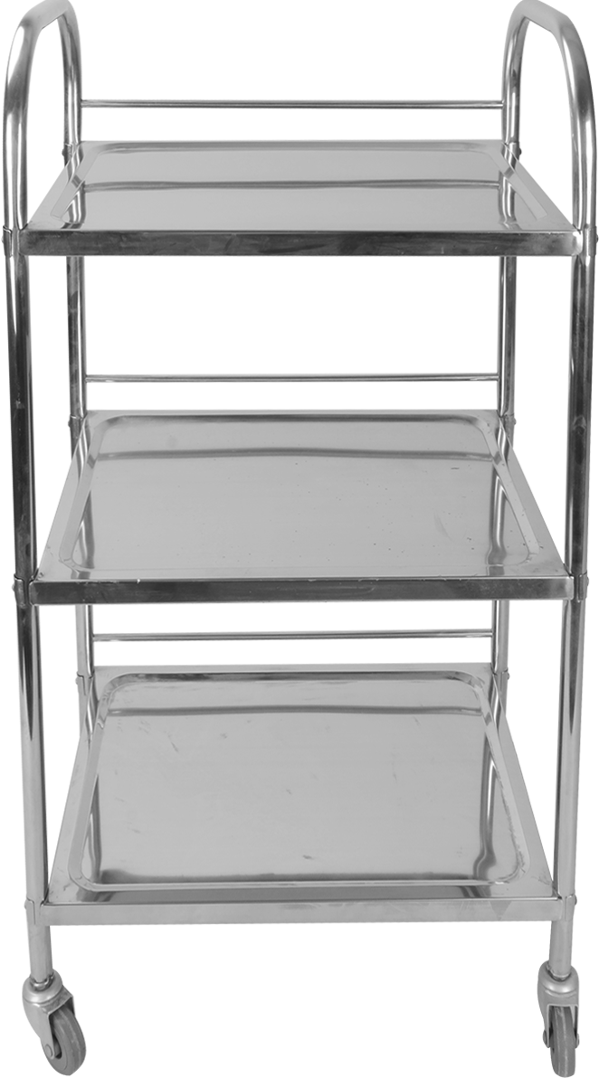 Chariot de salle à manger à trois couches en acier inoxydable II (tube carré)